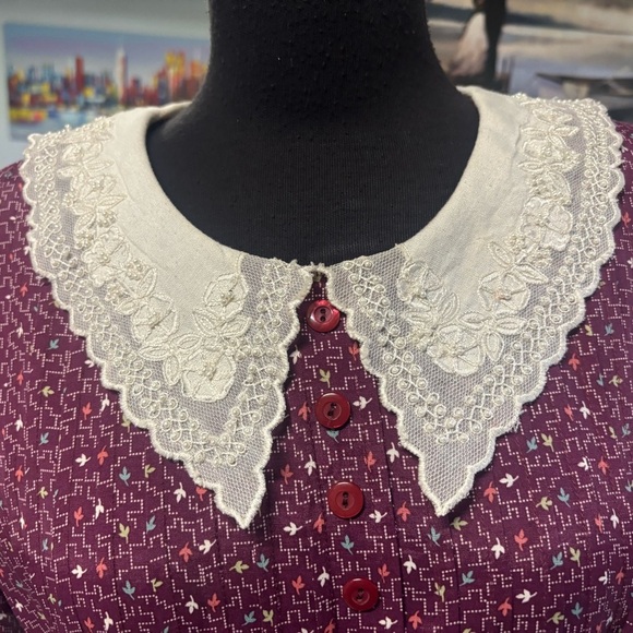 Vintage 80’s❤️Karin Stevens Eve Midi Dress with White Lace Collar- Sz 12 - Picture 6 of 7